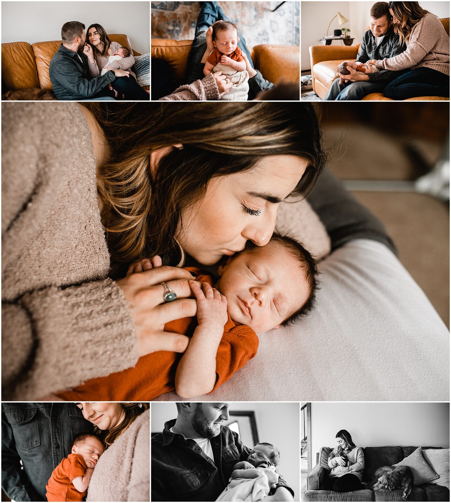 A mom and dad enjoying their newborn during an in-home newborn photo session with Melissa Lindquist Photography.