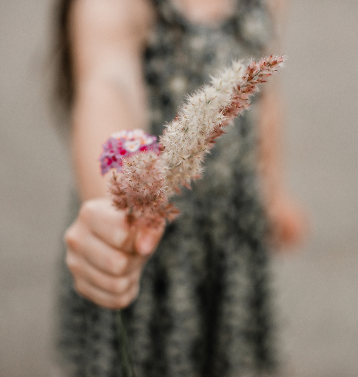 Little girl holding flowers during storytelling session with Melissa Lindquist Photography.