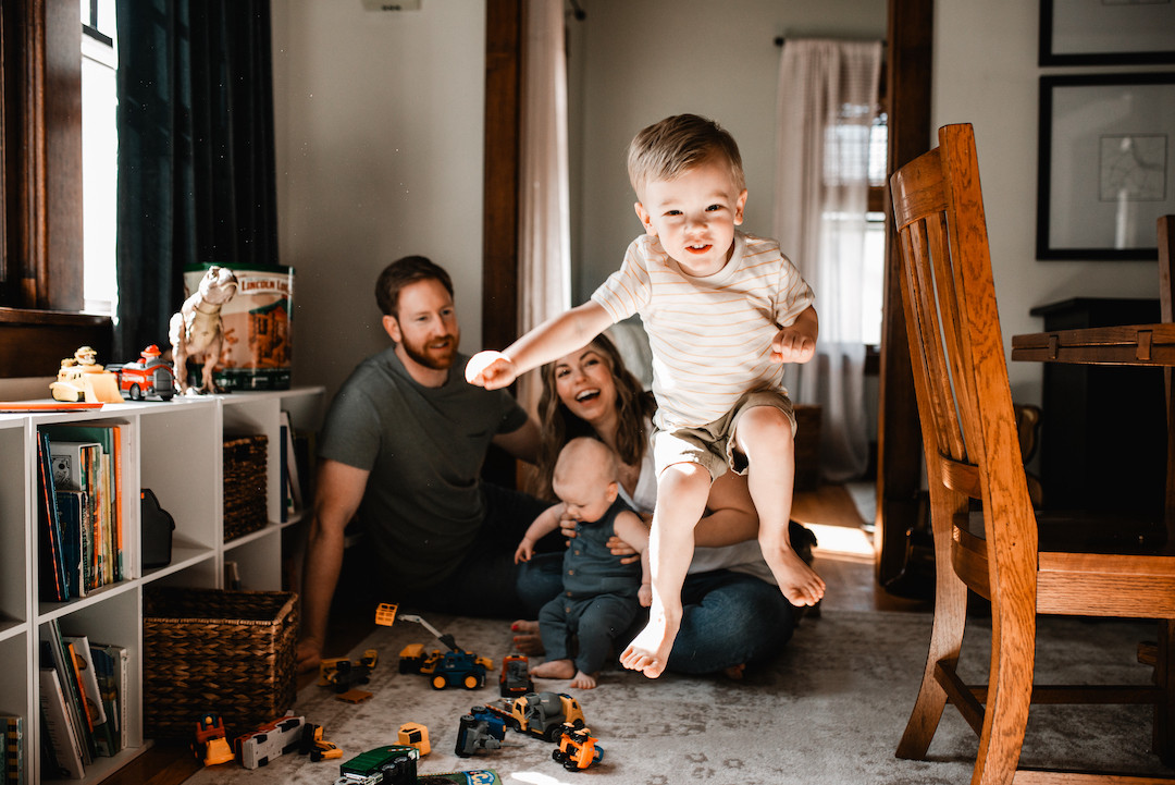 Authentic in-home family photography session with a family in Omaha